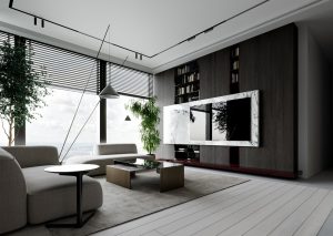 Дизайн интерьера апартаментов на 43-м этаже в центре Москвы